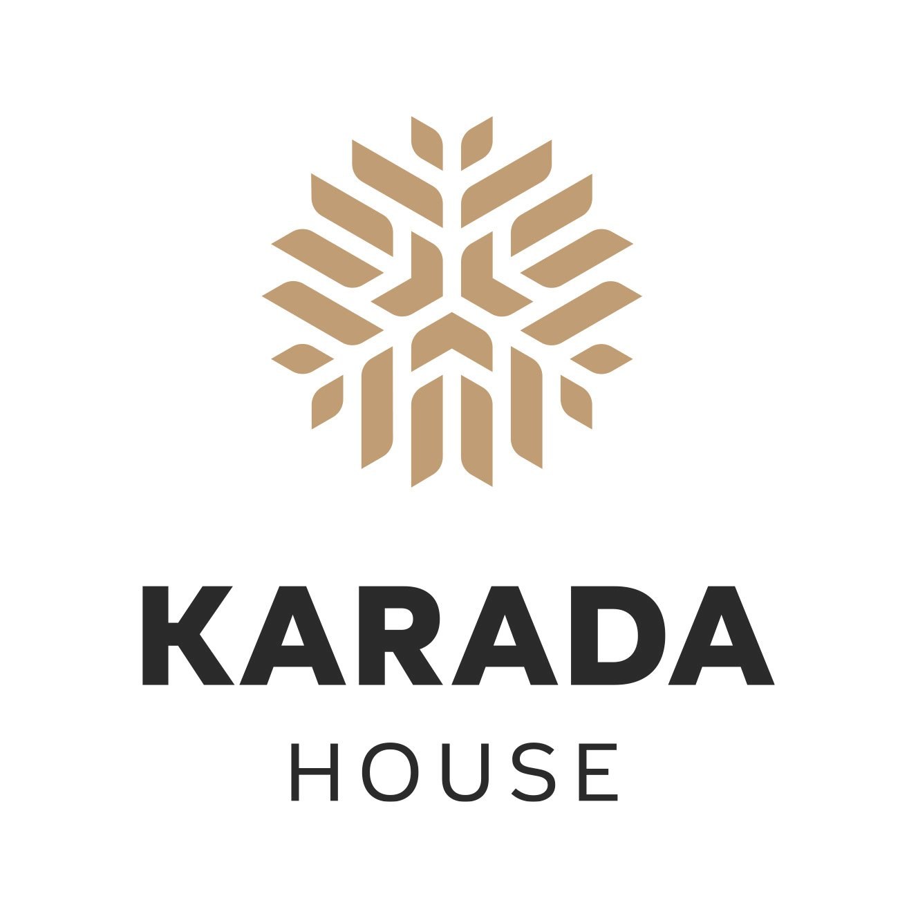 Logo of Karada House with abstract tan flower design and the text “Karada House”